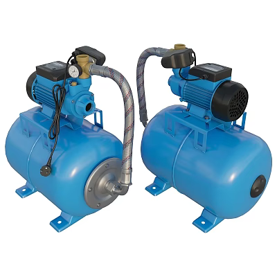 Two Blue Air Compressors Featuring Electric Motors Storage Tanks And Pipes 3d model