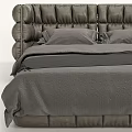 Modern Leather Double Bed With Tufted Headboard Gray Comforter And Pillows 3d model