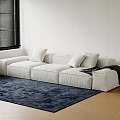 Minotti Sofa Three-Seat Fabric Sofa Tofu Block Sofa Straight Row Sofa Square Pillow 3d model