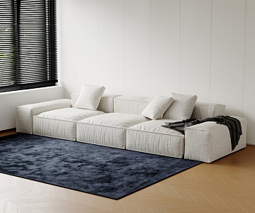 Minotti Sofa Three-Seat Fabric Sofa Tofu Block Sofa Straight Row Sofa Square Pillow 3d model