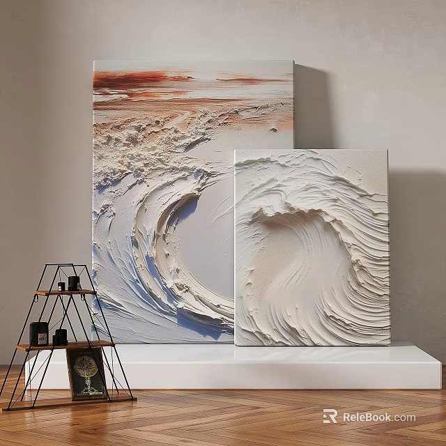 Abstract Paintings With Textured Wave Patterns In Cream And Orange Tones 3d model 