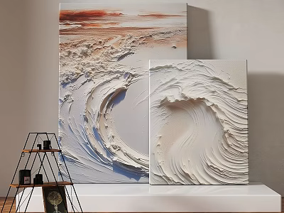 Abstract Paintings With Textured Wave Patterns In Cream And Orange Tones 3d model