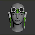 Green and Silver Goggles with Round Lenses on White Head Model and Earmuff Design