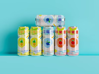Colorful Canned Fruit Drinks With Various Flavors And Patterns On Light Blue Background 3d model