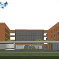 Modern School Building with Glass Curtain Walls Multi Story Structure and Open Courtyard Design
