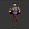 Man With Red Hair Mustache Wearing Yellow Shirt Purple Argyle Vest Black Gloves Red Pants
