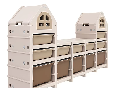 Beige House Shaped Storage Units With Multiple Compartments For Kids 3d model