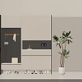 Modern Shoe Cabinet With Storage Bench Hooks Decorative Items Digital Display And Indoor Plant