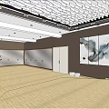 People Practicing Yoga in Spacious Fitness Studio With Mirror Walls Wooden Floors and Decorative Paintings