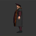 Medieval Style Game Movie Character in Purple Robe with Dark Cloak Golden Necklace and Hat