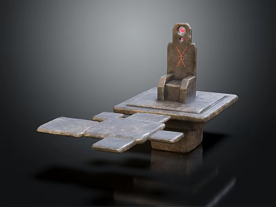 Ancient Stone Ritual Seat With Red Ornament On Elevated Platform And Extended Slabs 3d model