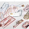 Colorful Roller Coaster Track Models With Various Designs Complex Curves And Hills For Amusement Parks