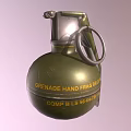 Green Hand Grenade With Fragmentation Type Metal Pin Fuse Top And Yellow Text