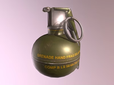 Green Hand Grenade With Fragmentation Type Metal Pin Fuse Top And Yellow Text 3d model