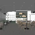 Modern Bubble Tea Shop Interior With Round Tables Chairs And Hanging Lights
