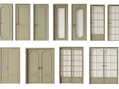 Various Interior Door Designs With Glass Panels And Wooden Frames In Greenish Beige 3d model
