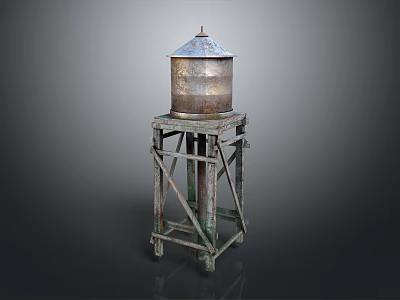 Vintage Industrial Metal Container Furniture With Rustic Wooden Stand And Cross Support Design 3d model