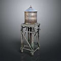 Vintage Industrial Metal Container Furniture With Rustic Wooden Stand And Cross Support Design