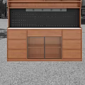 Wooden Sideboard with Storage Drawers Cabinet Doors and Black Pegboard Countertop