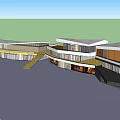 Modern Commercial Building Exterior With Glass Facade Yellow Staircase And Clean Design
