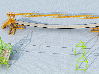 Colorful Outdoor Playground Equipment With Yellow Curved Slide And Green Frames 3d model