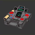 Futuristic Metallic Control Console With Multiple Screens Charts And Colored Buttons 3d model