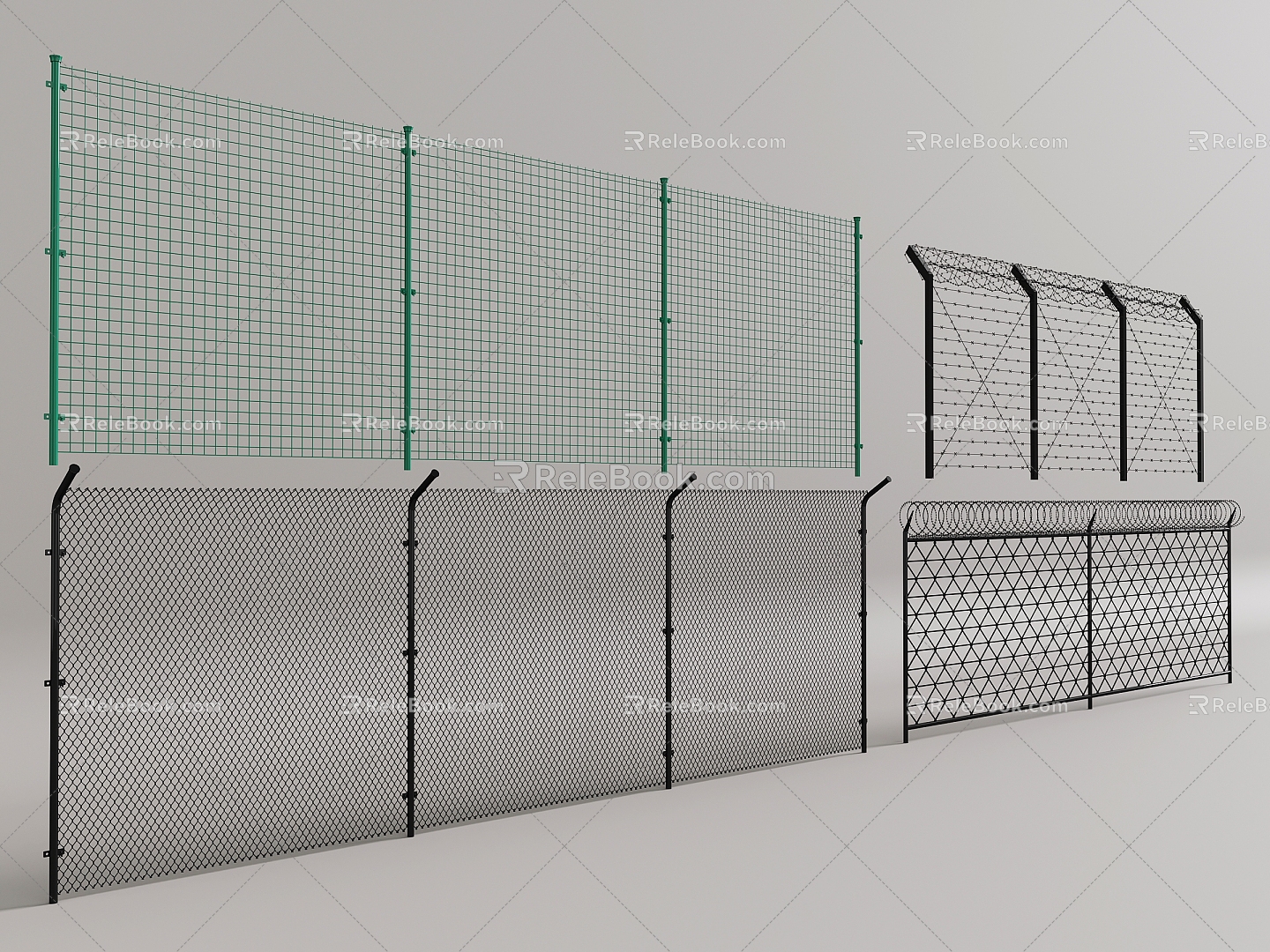 Barbed wire railing fence 3d model