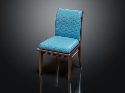 Modern Blue Upholstered Dining Chair With Textured Backrest And Wooden Legs 3d model