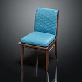 Modern Blue Upholstered Dining Chair With Textured Backrest And Wooden Legs