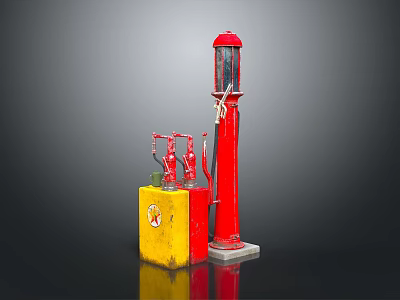 Vintage Industrial Equipment With Red Column Yellow Box Valves And Pipes 3d model