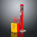 Vintage Industrial Equipment With Red Column Yellow Box Valves And Pipes
