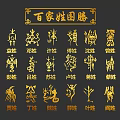 Traditional Chinese Surnames Totems With Golden Artistic Characters And Designs