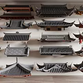 Traditional Architectural Roof Components With Various Eaves Styles And Tile Structures
