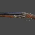 Vintage Shotgun With Engraved Metal Double Barrel And Wooden Stock
