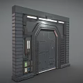Sci Fi Industrial Entry Gate With Metal Frame Double Doors Control Panel And Lighting 3d model