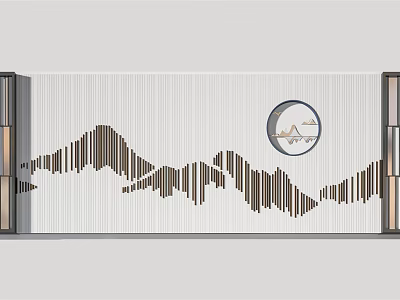 Modern Feature Wall With Wooden Striped Mountain Lines And Circular Accent 3d model