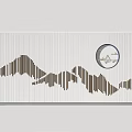 Modern Feature Wall With Wooden Striped Mountain Lines And Circular Accent