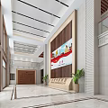 Spacious Modern Service Hall Interior With High Ceiling Large Display Green Plants And Marble Floor