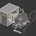 Industrial Mechanical Device With Gray Body Yellow Levers And Cooling Fins
