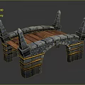 Medieval Stone Bridge 3D Model With Wooden Deck Spiked Towers And Decorative Stripes