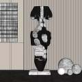 Modern Abstract Sculptural Artwork Display In Interior With Black Shapes And Decorative Spheres