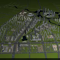 Aerial Planning of Modern Urban City With Skyscrapers Central Waterways Green Spaces and Road Networks