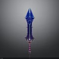 Fantasy Glowing Sword with Blue Blade Purple Accents and Pink Hilt in Mythical Weapon Design