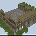 Elegant Arched Entrance Gate With Beige Stone Facade Circular Courtyard And Surrounding Green Trees