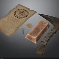 Detailed Ancient Parchment With Seal Hammer And Glowing Gold Bar Artifact