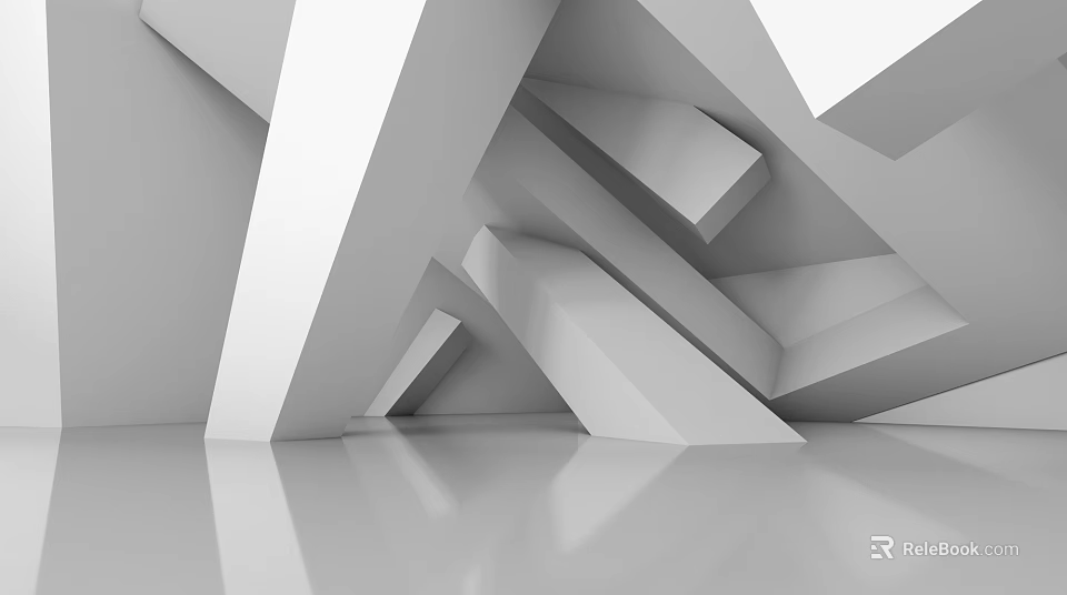 Abstract Modern Artwork With Interlocking White Gray Geometric 3D Shapes And Smooth Reflective Surfaces 3d model