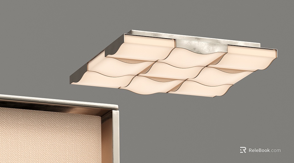 Modern Stylish Ceiling Light With Wavy Patterned Panel And Metal Frame For Living Room Lighting 3d model 