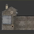 Two Story House With Yellow Exterior Gray Roof Chimney And Stone Wall Section