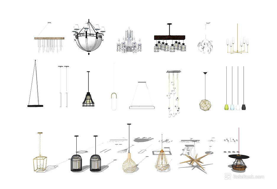 Various Modern Chandelier Designs With Different Shapes And Materials For Home Decor 3d model