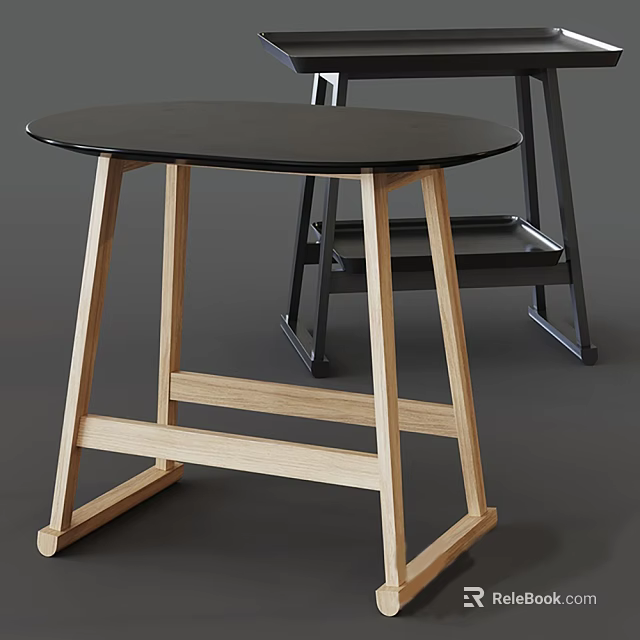 Modern Minimalist Coffee Table With Wooden Frame And Black Top Surface 3d model